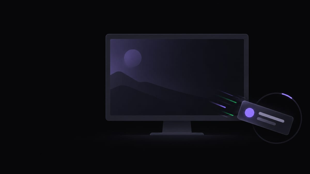 A notification banner sliding off the corner of a monitor while a countdown ring around it runs out
