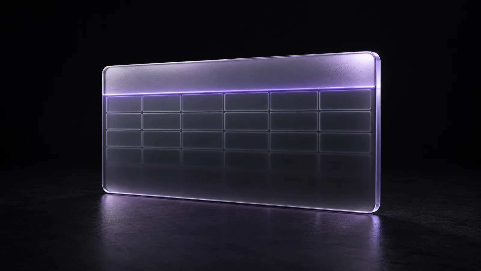 Illustration: a wide glass pane with a bright header band fixed above a grid of faint cells.