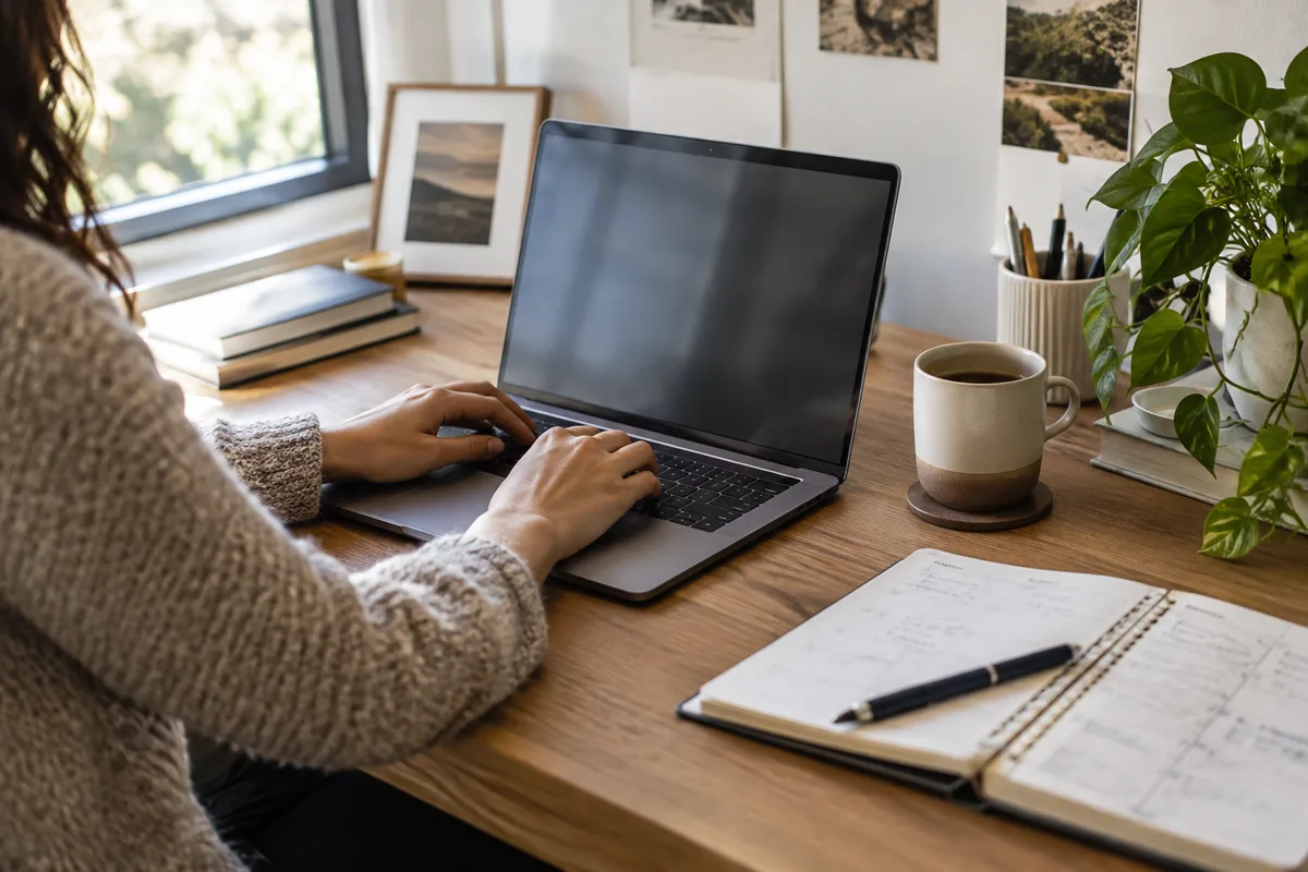 Laptop and paper planner on a recruiter’s desk